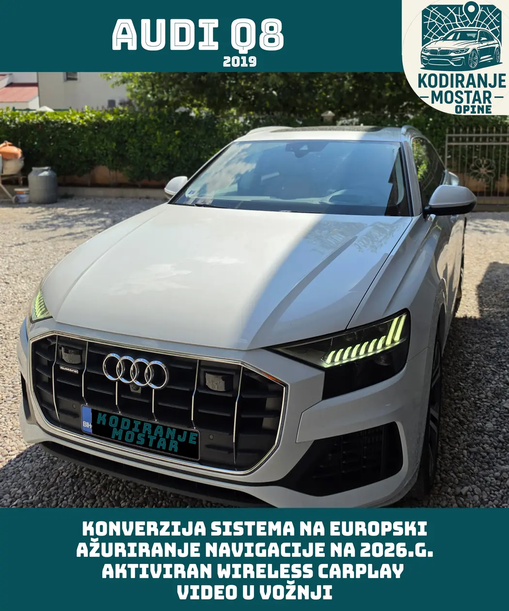Audi Q8 2019: Konverzija sistema na europski, navigacija 2026 i Wireless CarPlay.